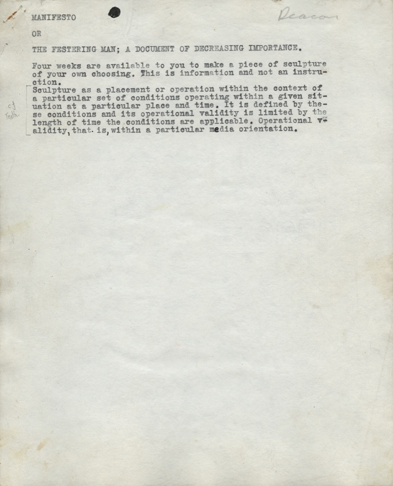 Manifesto Or The Festering Man; A Document Of Decreasing Importance: A & B